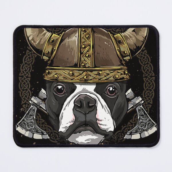 Artikelvorschau, Viking Boston Terrier Hund mit Viking Helm Mjolnir Axt T-Shirt entworfen und verkauft von StokesDavid365.