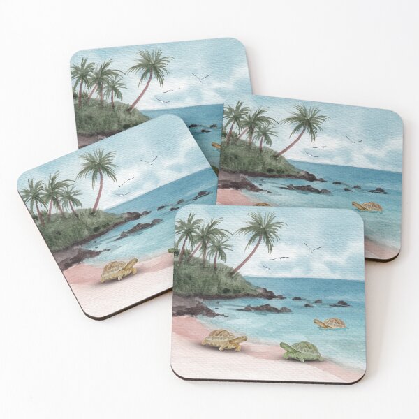 Item preview, Tropical Sea Turtles - Sunny Island Beach Paradise Watercolor Art designed and sold by SeasonsChange-.