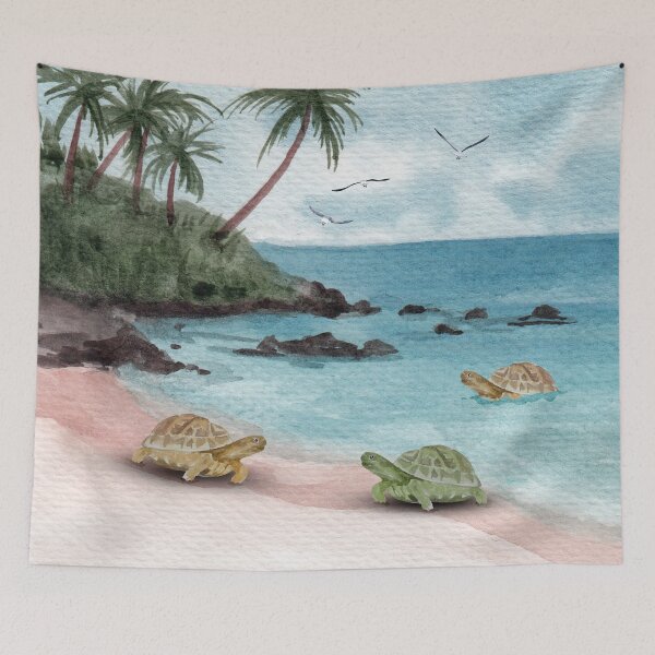 Item preview, Tropical Sea Turtles - Sunny Island Beach Paradise Watercolor Art designed and sold by SeasonsChange-.