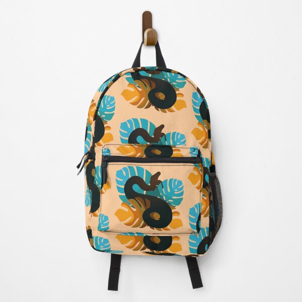 Item preview, Snake in Ocean Teal Orange Monstera Leaves designed and sold by Nerdynoods.