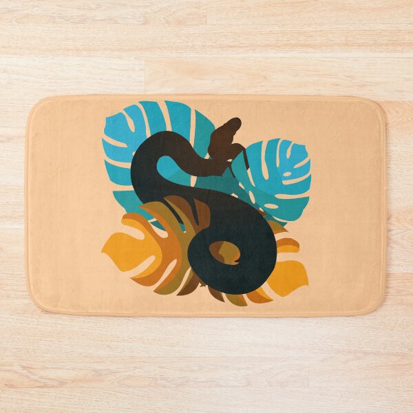 Item preview, Snake in Ocean Teal Orange Monstera Leaves designed and sold by Nerdynoods.
