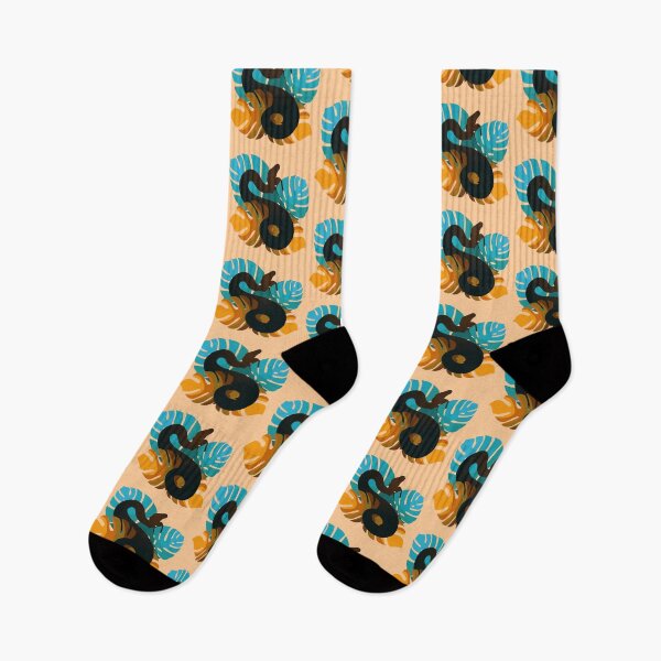 Item preview, Snake in Ocean Teal Orange Monstera Leaves designed and sold by Nerdynoods.