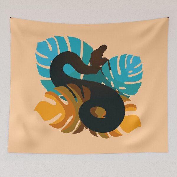 Item preview, Snake in Ocean Teal Orange Monstera Leaves designed and sold by Nerdynoods.