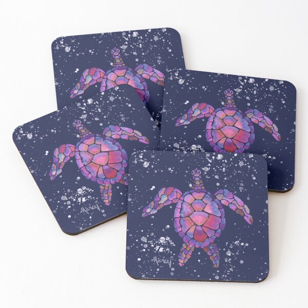 Item preview, Pink Florida Sea Turtles on Navy Blue Background designed and sold by MarcyBrennanArt.