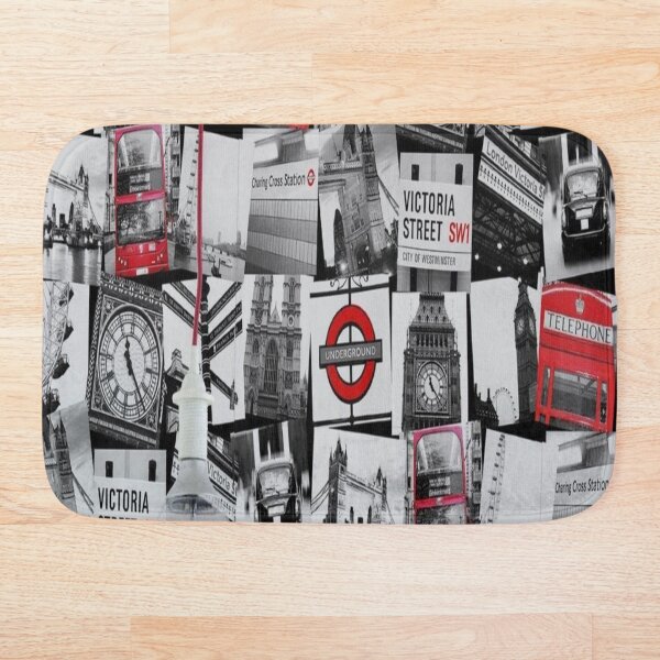 Item preview, Montaje contemporáneo de frescos londinenses de lugares famosos en un moderno tema en blanco y negro designed and sold by WearWolfDesigns.