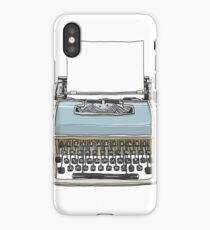 Blue and cream vintage typewriter cute art illustration iPhone Case/Skin