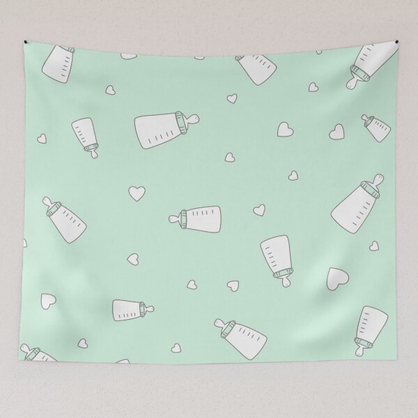 Item preview, Mint green baby nipple bottle seamless pattern designed and sold by TheWalnut.