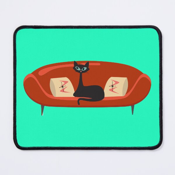 Item preview, Kitty Sitting on MCM Sofa Decorated with Boomerang Throw Pillows designed and sold by LisWilliams.