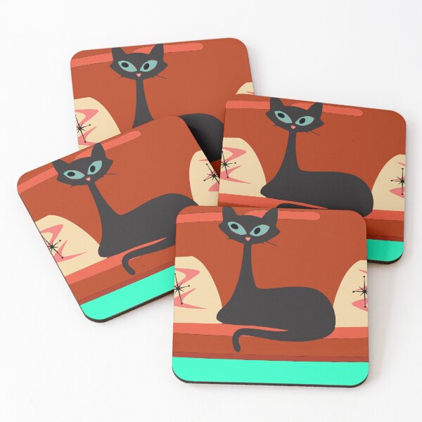 Item preview, Kitty Sitting on MCM Sofa Decorated with Boomerang Throw Pillows designed and sold by LisWilliams.