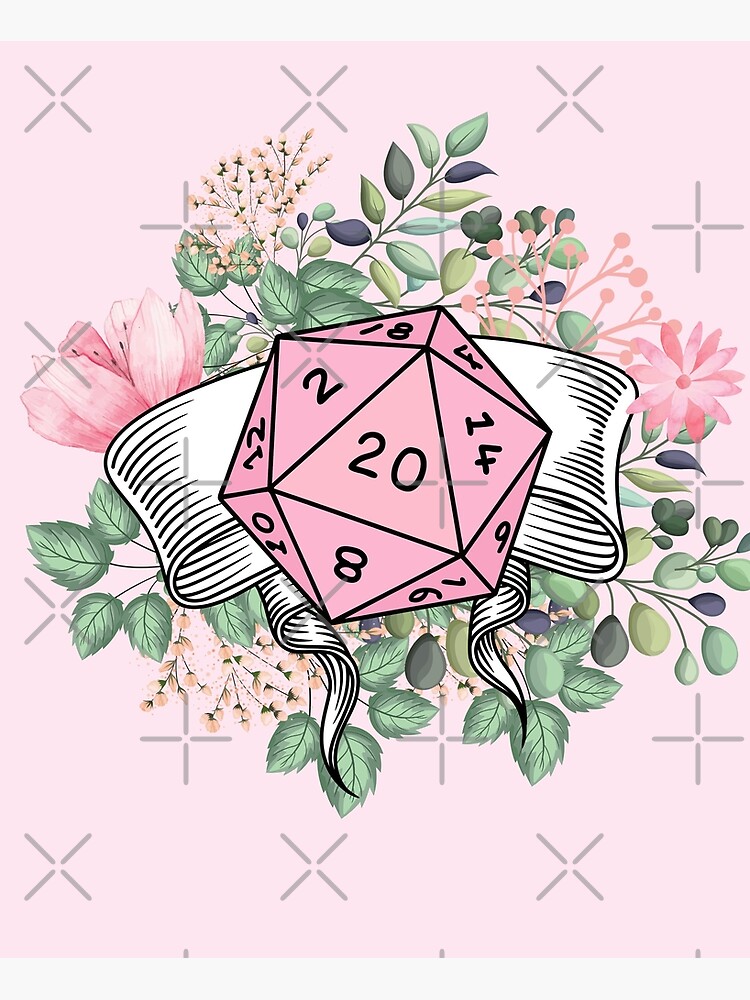 DND FLORAL D20: Pink Dice and Nature Postcard for Sale by DungeonAtelier