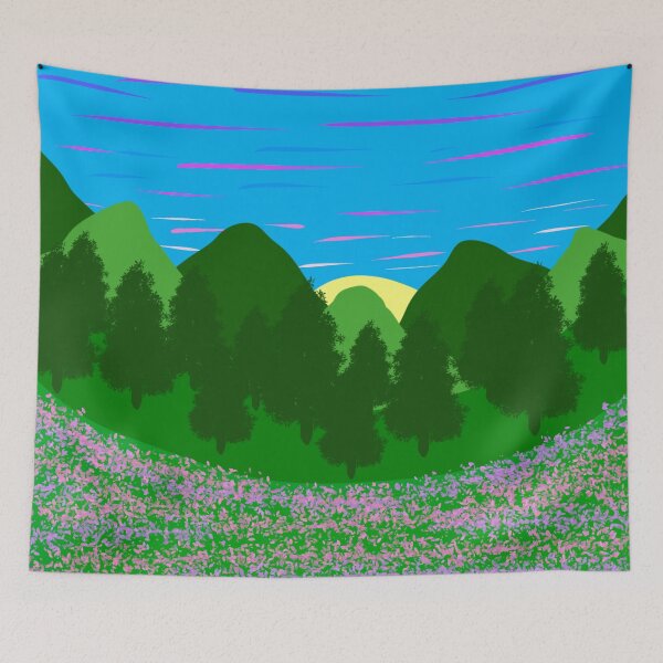 Item preview, Forest and Flowers Sunset, Original Hand Drawn Artwork designed and sold by MamaSweetea.