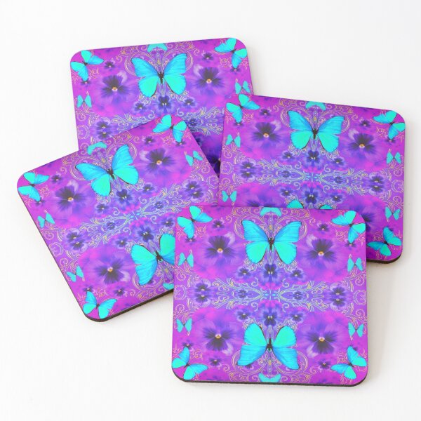 Item preview,  BLUE NEON BUTTERLIES PANSY GARDEN ABSTRACT ART designed and sold by sharlesart.