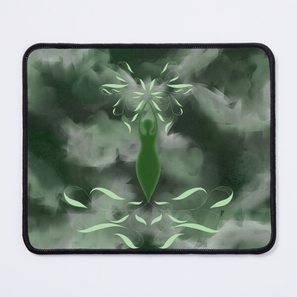Item preview, Green feminine nature goddes symbol with leaves on abstrakt green background designed and sold by NightWitchArt.