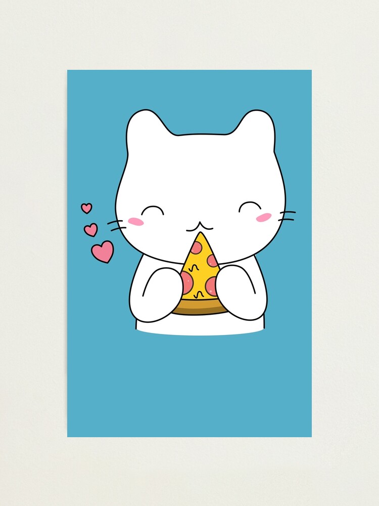 "Cute and Kawaii Pizza Cat" Photographic Print by happinessinatee