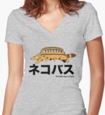 Catbus travel New Women's Fitted V-Neck T-Shirt