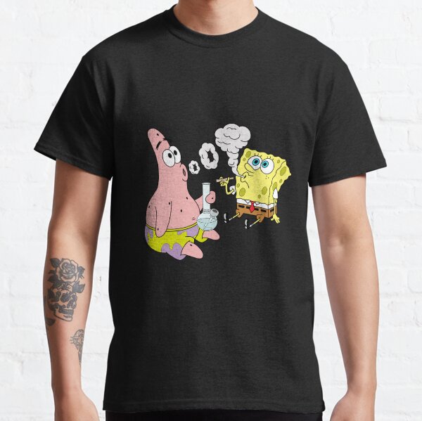 Spongebob and Patrick Smoking Weed Cannabis Cartoon Art Classic T-Shirt