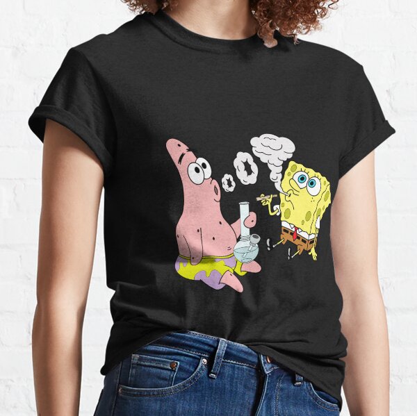 Spongebob and Patrick Smoking Weed Cannabis Cartoon Art Classic T-Shirt