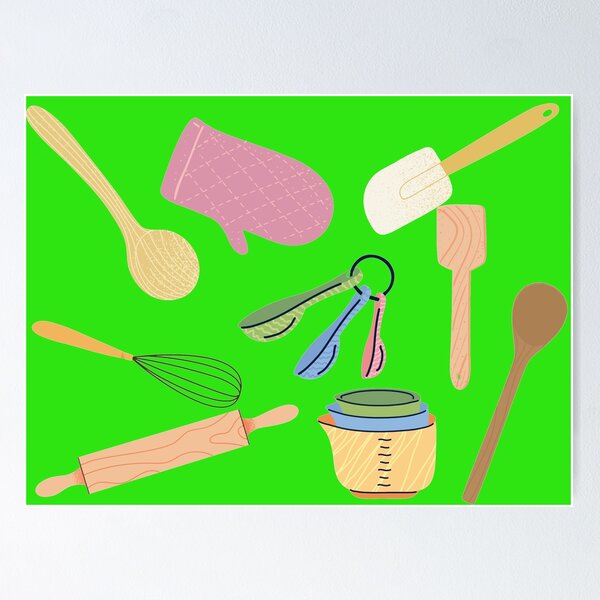 Kitchen Utensils (Green) Poster for Sale by ArtByDecember