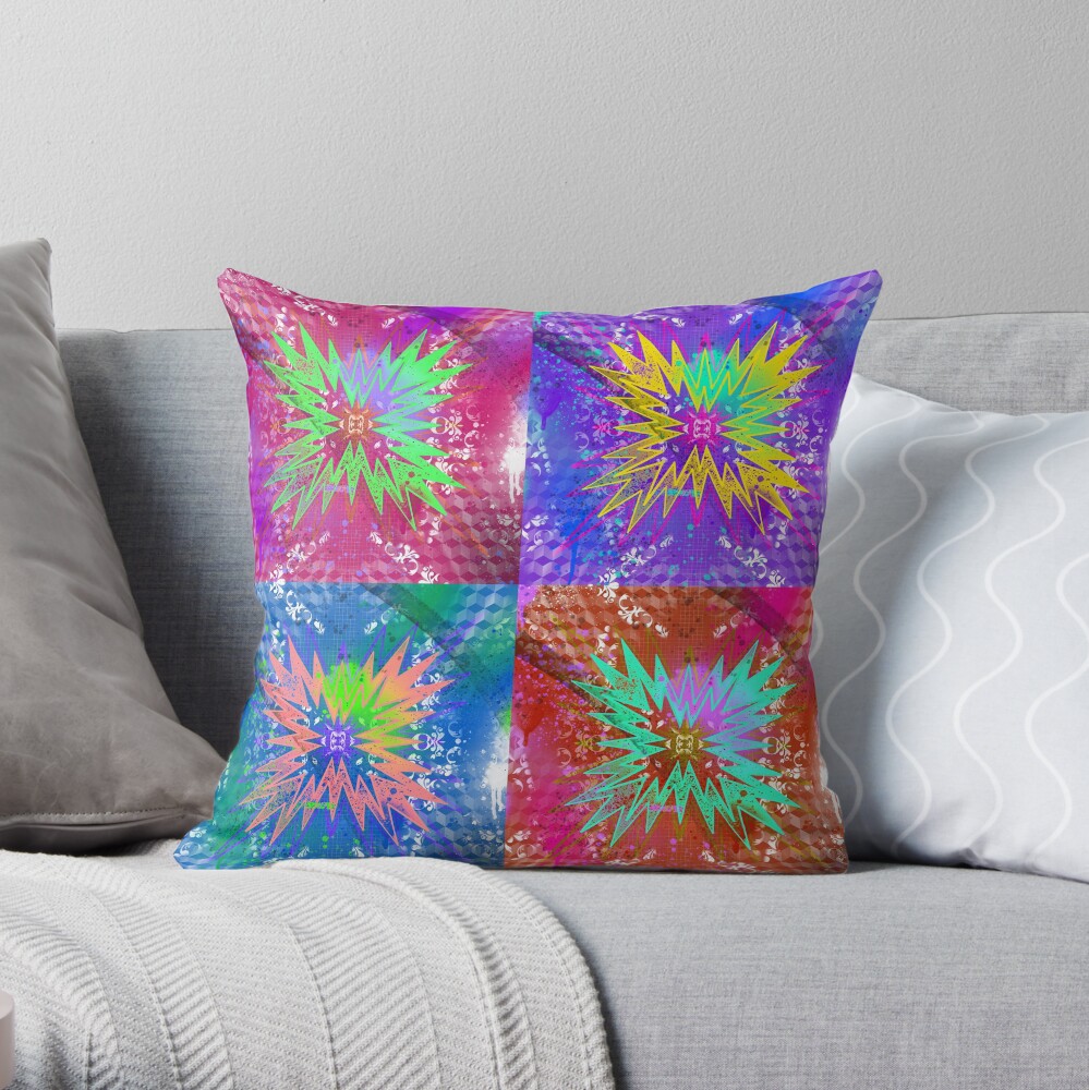 Starburst Pop Art Style Pattern Urban Graffiti Kaleidoscope Throw Pillow