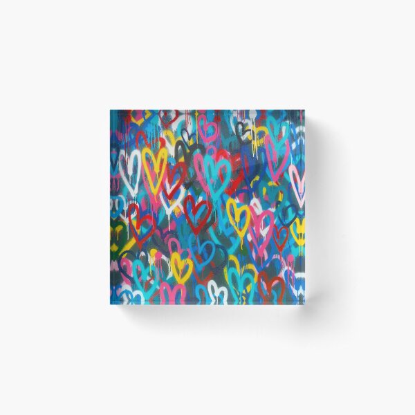 Graffiti Urban colorful graffiti city wall chaotic hearts pattern painting grunge rainbow love Acrylic Block