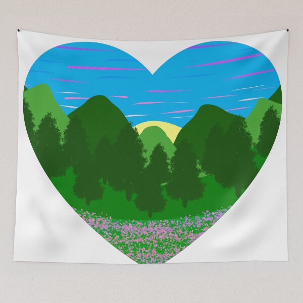 Item preview, Forest and Flowers Sunset, Original Hand Drawn Artwork, Heart Frame designed and sold by MamaSweetea.