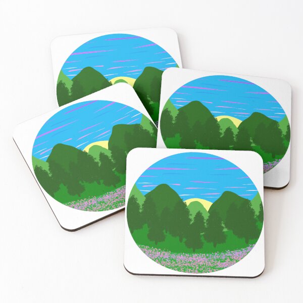 Item preview, Forest and Flowers Sunset, Original Hand Drawn Artwork, Circle Frame designed and sold by MamaSweetea.