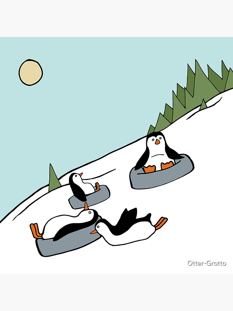 Penguin Family Tubing in the Winter Snow by Otter-Grotto