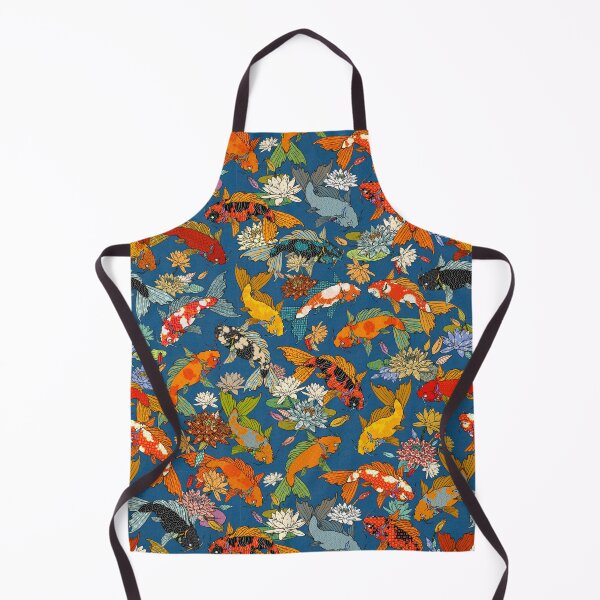 Item preview, Koi Among Water Lilies on a blue background designed and sold by Silver Steer Design.