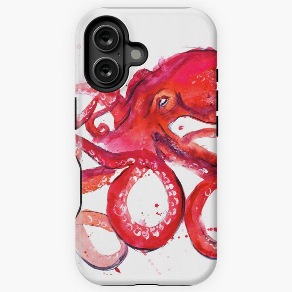Vista previa del artículo con la obra «Impresión de pintura de acuarela de pulpo rojo», diseñado y vendido por NatalyMak.