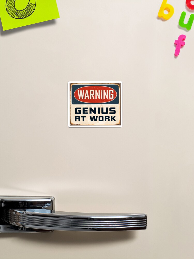 Warning Genius At Work Neu 8 X 6 cm Magnet 14352 