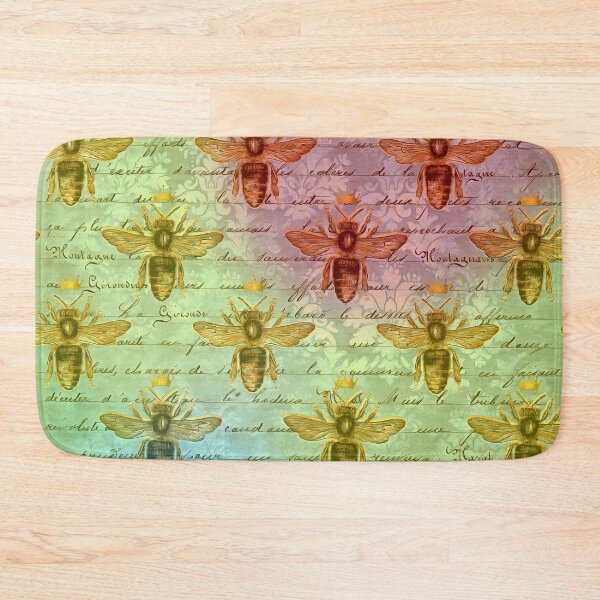 Item preview, Vintage Bees on Pastel Rainbow Damask with Handwriting designed and sold by SeaChangeDesign.