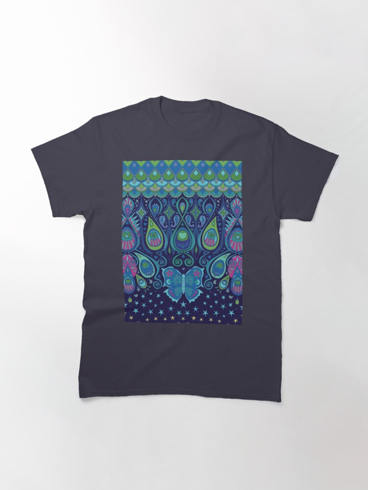 Alternate view of Midnight Butterflies - Peacock - Bohemian pattern by Cecca Designs Classic T-Shirt