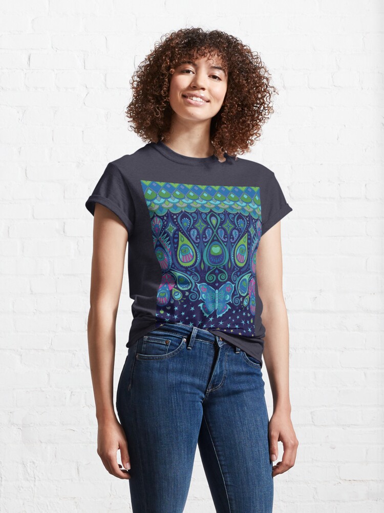 Alternate view of Midnight Butterflies - Peacock - Bohemian pattern by Cecca Designs Classic T-Shirt