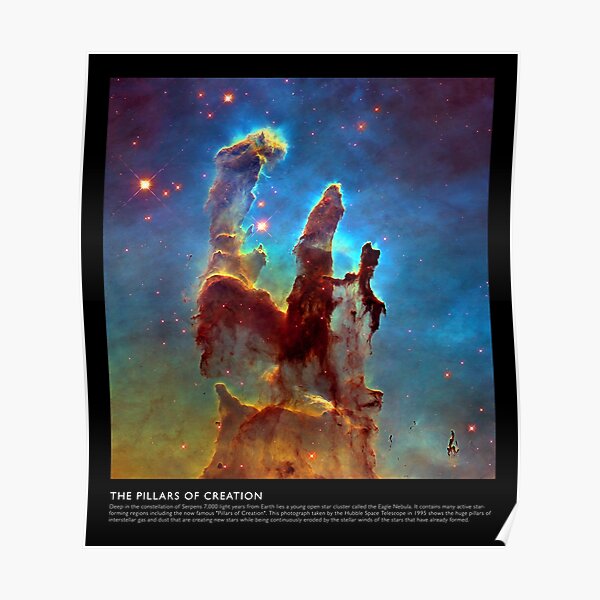 The Pillars of Creation Hubble Astronomy Image Black Poster