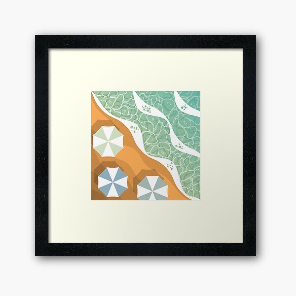 beach with umbrellas Framed Art Print