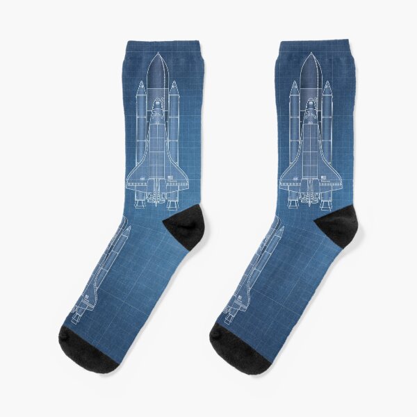 NASA Space Shuttle Blueprint in High Resolution (light blue)  Socks
