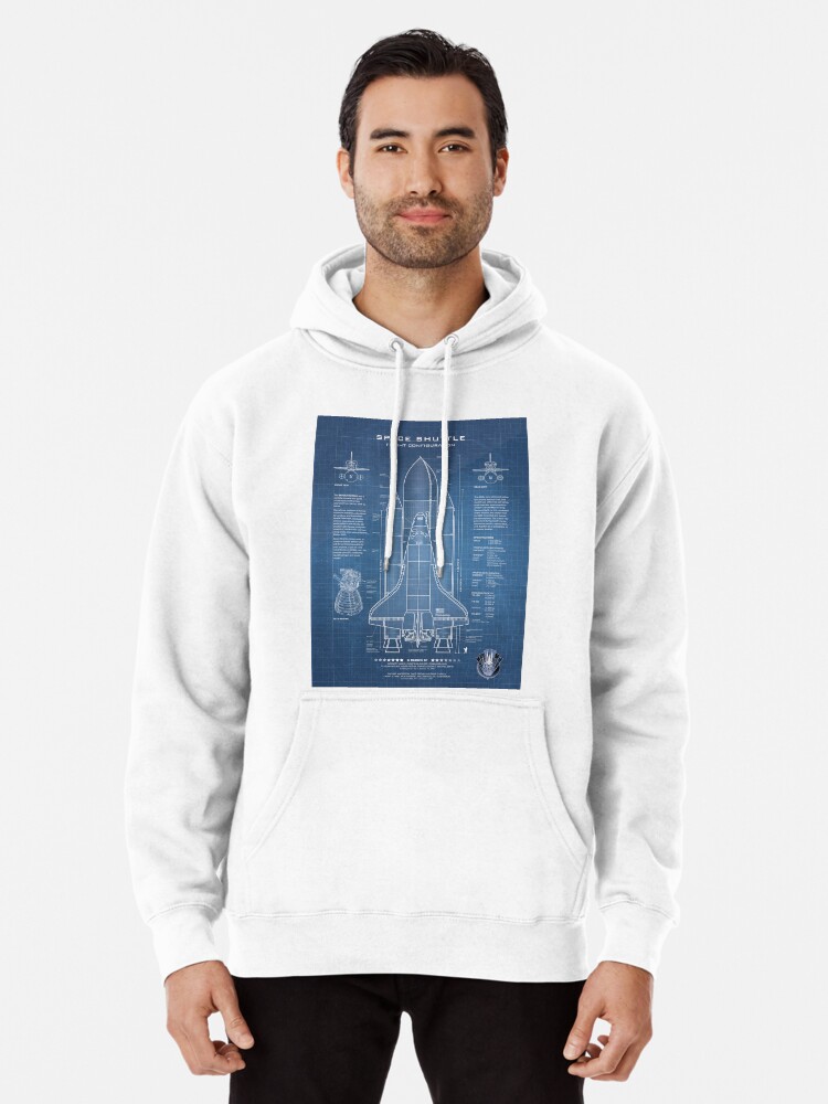 NASA Space Shuttle Blueprint in High Resolution light blue Pullover Hoodie by Ryan S. Horowitz Redbubble