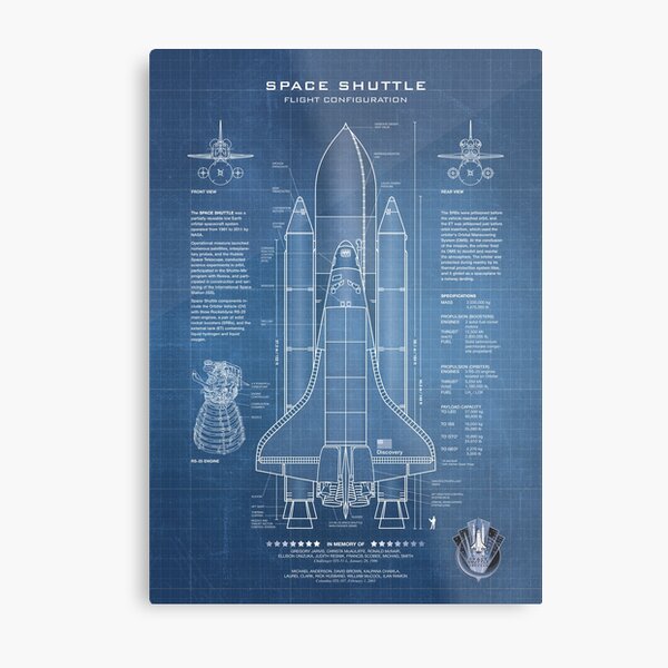 NASA Space Shuttle Blueprint in High Resolution (light blue)  Metal Print