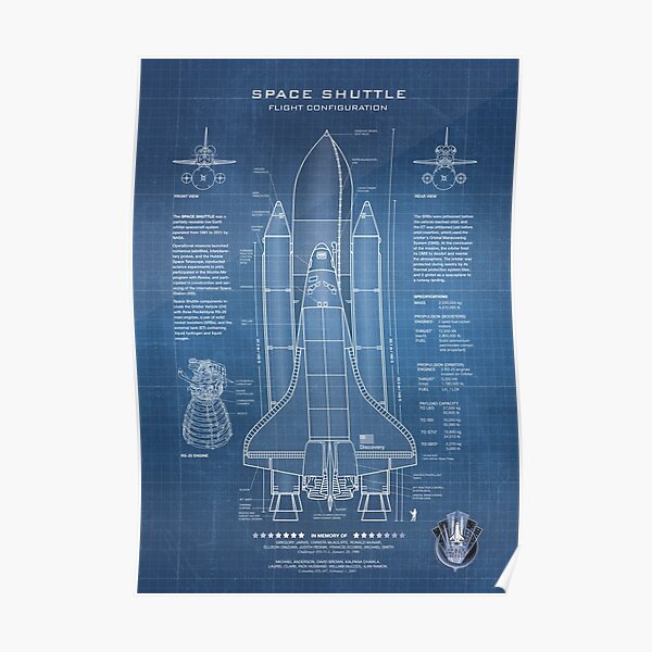 NASA Space Shuttle Blueprint in High Resolution (light blue)  Poster