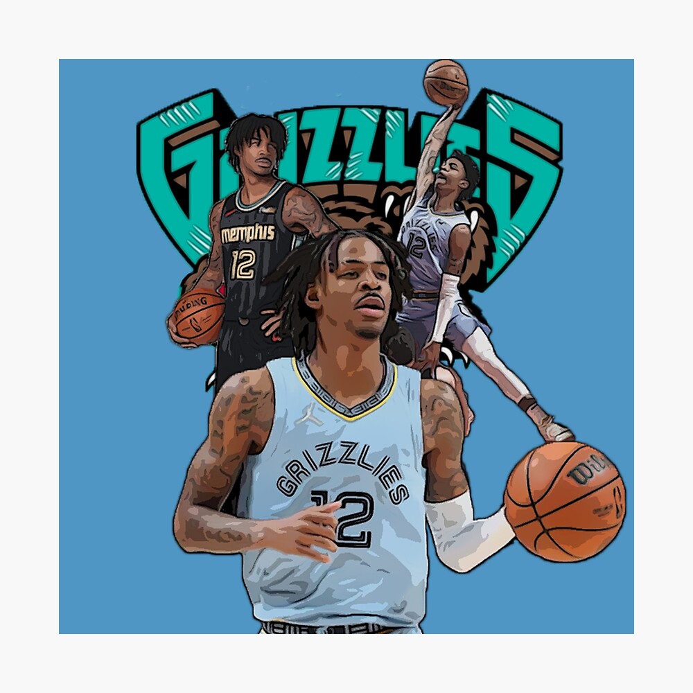 359702 Memphis Grizzlies #12 Jamel Ja Morant Blue Jersey Art Poster