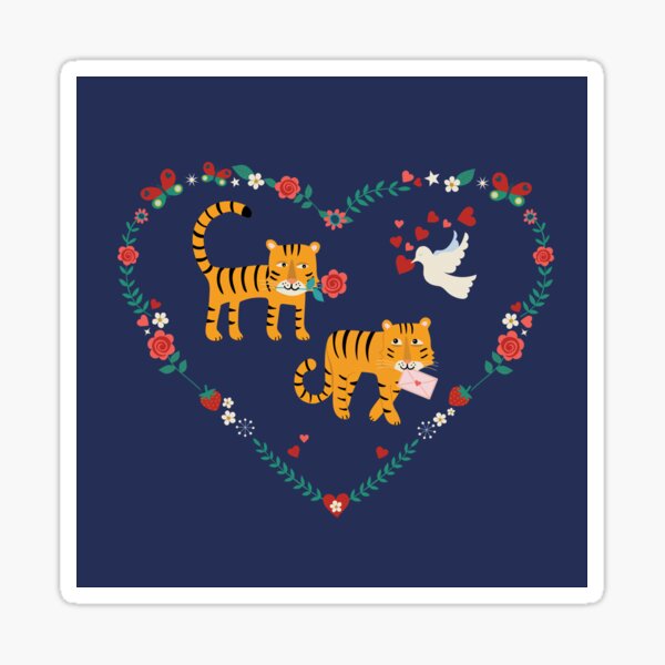 Rainbow Love Tigers - cute animal pattern by Cecca Designs Sticker
