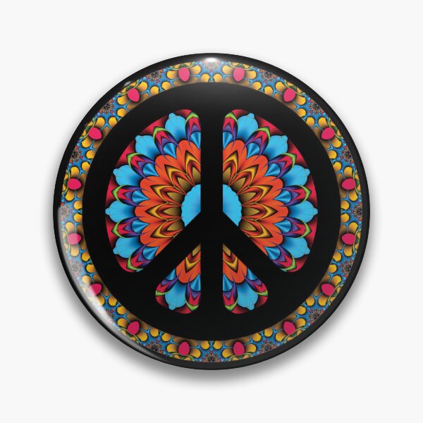 Item preview, CND Peace symbol in red, blue, and gold kaleidoscopic flower  designed and sold by effervescence.