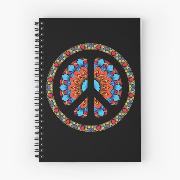 Item preview, CND Peace symbol in red, blue, and gold kaleidoscopic flower  designed and sold by effervescence.