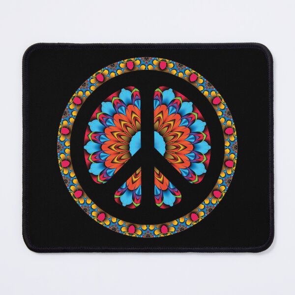 Item preview, CND Peace symbol in red, blue, and gold kaleidoscopic flower designed and sold by effervescence.