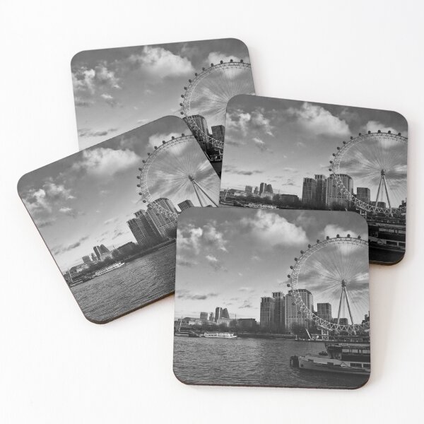 Item preview, Monochrome the London eye and boats on the Thames designed and sold by Ann Biddlecombe.