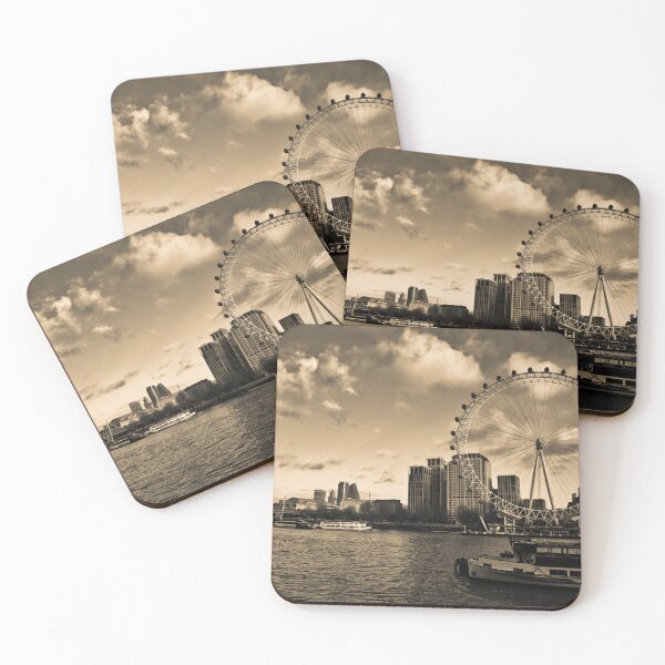 Item preview, London eye and boats on the Thames in Sepia designed and sold by Ann Biddlecombe.