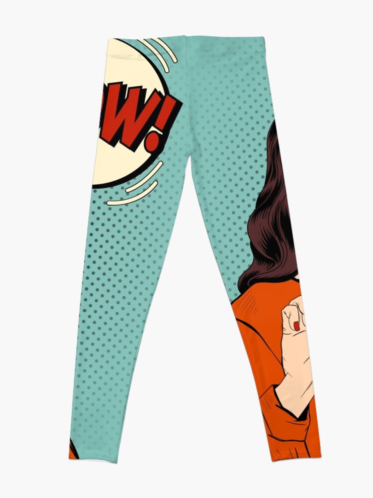 Alternate view of Surprised Woman with Tablet in Hands and Bubble with Expression Wow. Pop Art Style Leggings