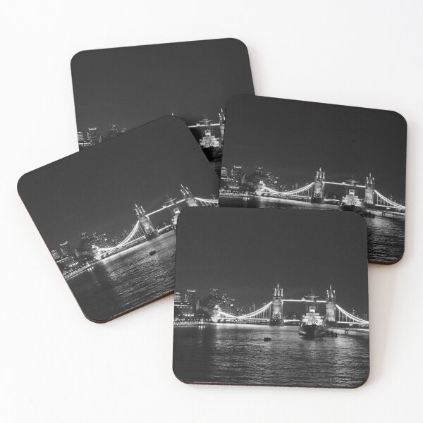 Item preview, Black and white Tower bridge from London Bridge at night designed and sold by Ann Biddlecombe.