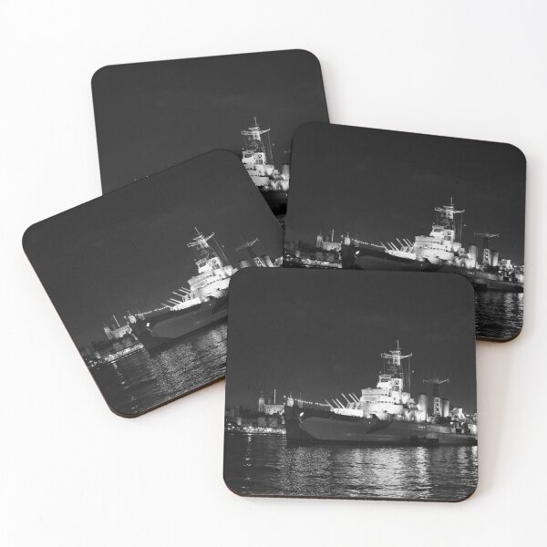 Item preview, Black and white HMS Belfast on the Thames near Tower bridge designed and sold by Ann Biddlecombe.