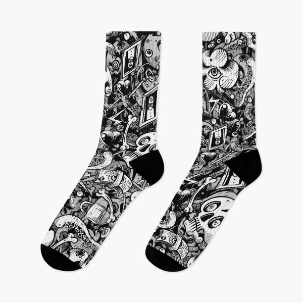 Item preview, Black and White Doodle pattern Chaos designed and sold by fakeface.
